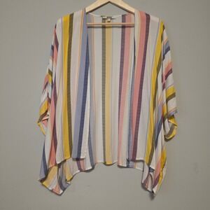 Tag Multi-Color Vertical Stripe Open Front Kimono Wrap Cardigan Medium Large